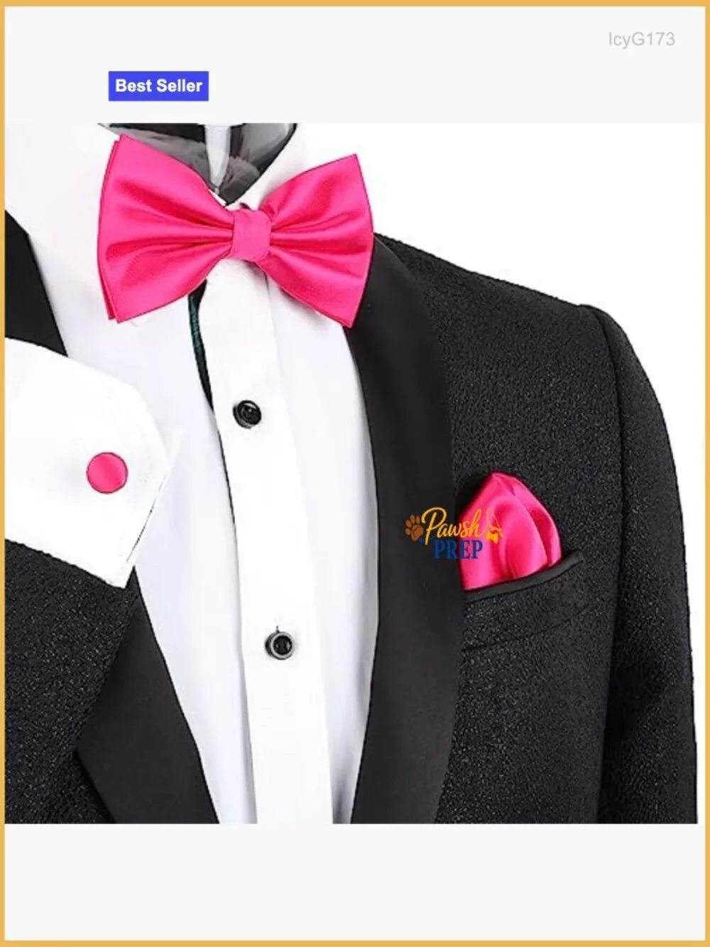 Men's Tuxedo Bow Tie Set with Cufflinks and Pocket Square